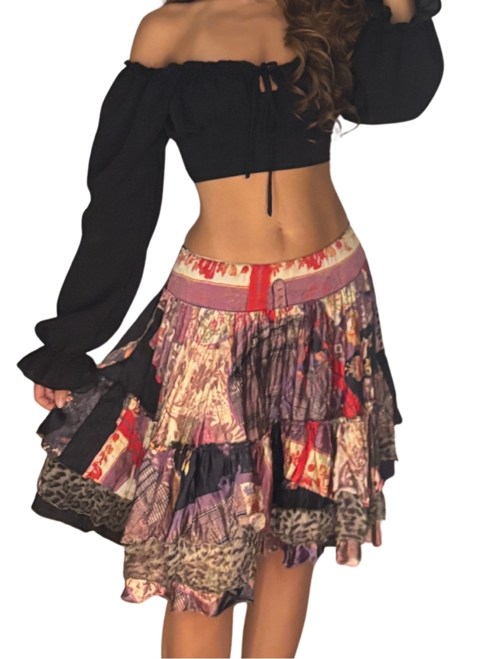 Just Cavalli by Roberto Cavalli Silk Patchwork Mini Skirt Vintage